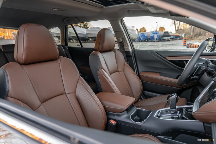 2025 Subaru Outback Premier XT interior view of front seats in brown leather