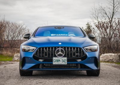 2025 Mercedes-AMG GT 63 S E-Performance 4-Door Coupe front in satin blue