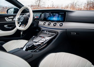 2025 Mercedes-AMG GT 63 S E-Performance 4-Door Coupe wide view of two-tone white interior and dashboard
