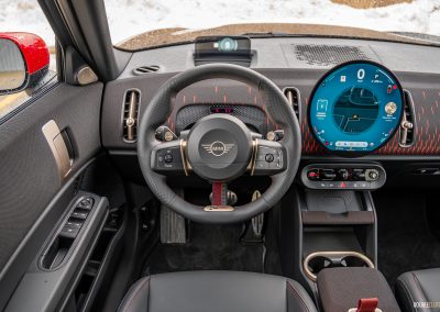 Interior view showing the driver cockpit environment of the 2025 Mini Countryman JCW