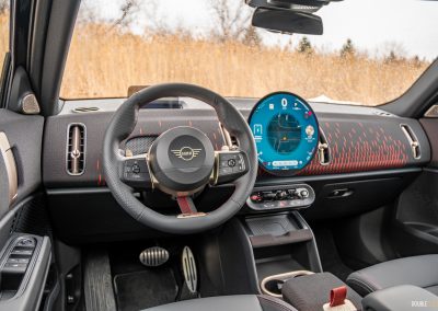 Interior view showing the driver cockpit environment of the 2025 Mini Countryman JCW