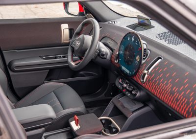 Interior view showing the driver cockpit environment of the 2025 Mini Countryman JCW