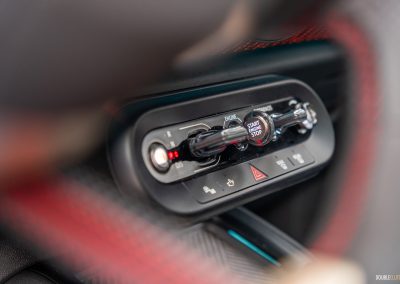 Close-up showing the infotainment display and centre stack layout in the 2025 Mini Countryman JCW