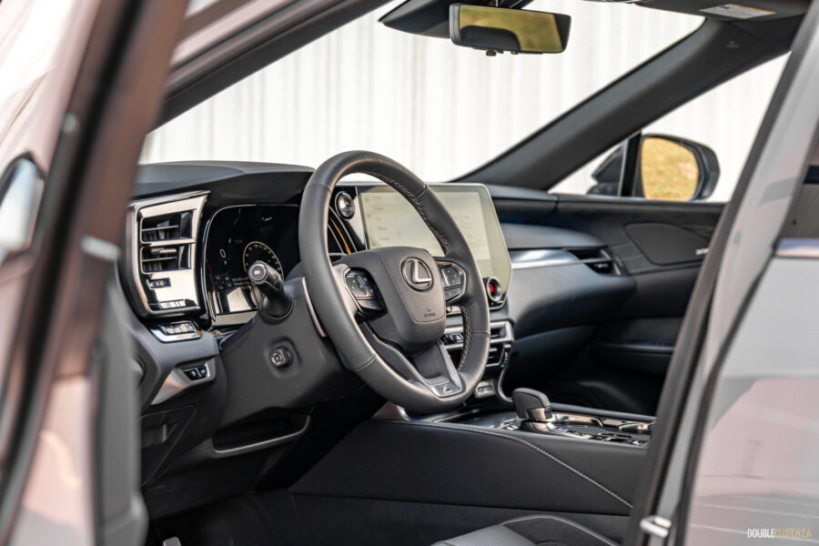Interior cockpit view of a 2025 Lexus RX 500h Black Line Special Edition