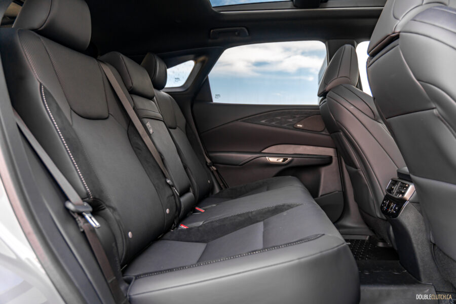 Interior view of the back seat environment in a 2025 Lexus RX 500h Black Line Special Edition