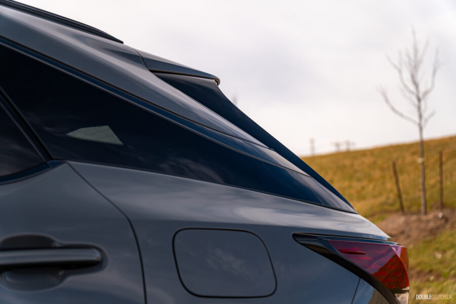 Detail view of the C-pillar design on a 2025 Lexus RX 500h Black Line Special Edition