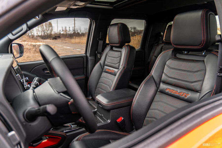 Interior view showing the front seats in a 2025 Nissan Frontier PRO-4X Luxury