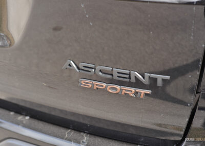 Close-up of the rear tailgage badges on a 2025 Subaru Ascent