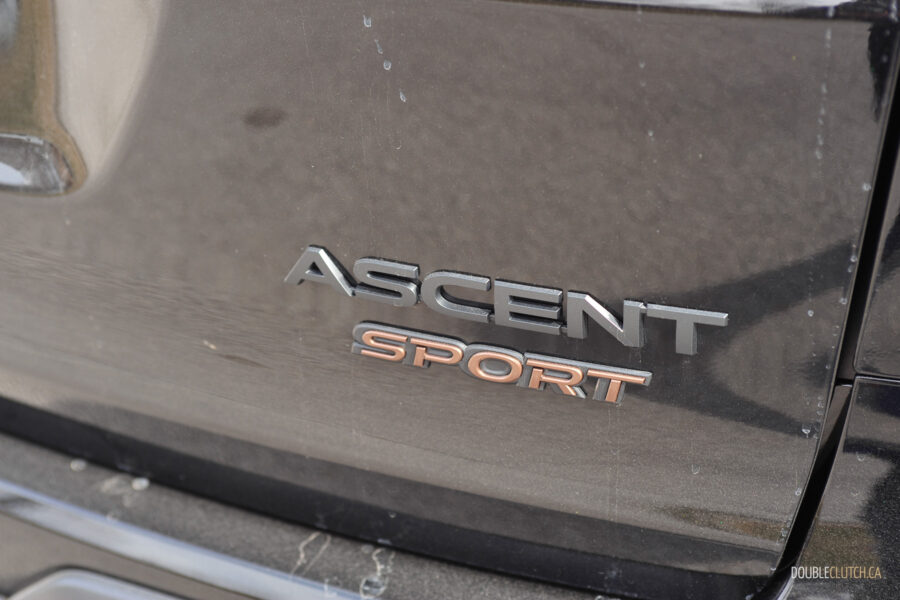Close-up of the rear tailgage badges on a 2025 Subaru Ascent