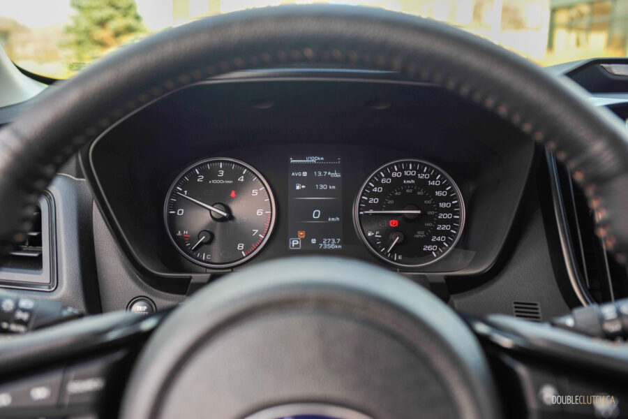 Interior view showing the gauge cluster of a 2025 Subaru Ascent in daylight