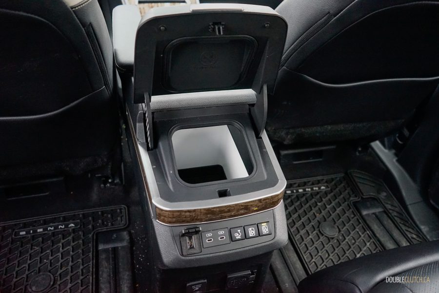 Close-up showing the centre console fridge, a new feature in the 2025 Toyota Sienna