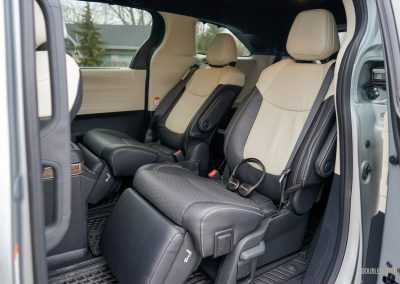 Interior view showing the lounge-style second-row captain's chairs in a 2025 Toyota Sienna