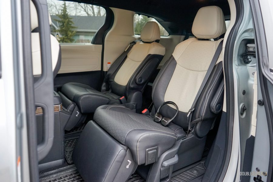 Interior view showing the lounge-style second-row captain's chairs in a 2025 Toyota Sienna