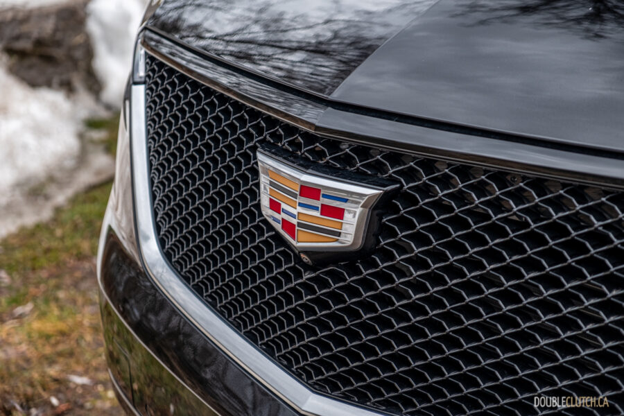 Close-up of the badge and front grille on a 2025 Cadillac XT6