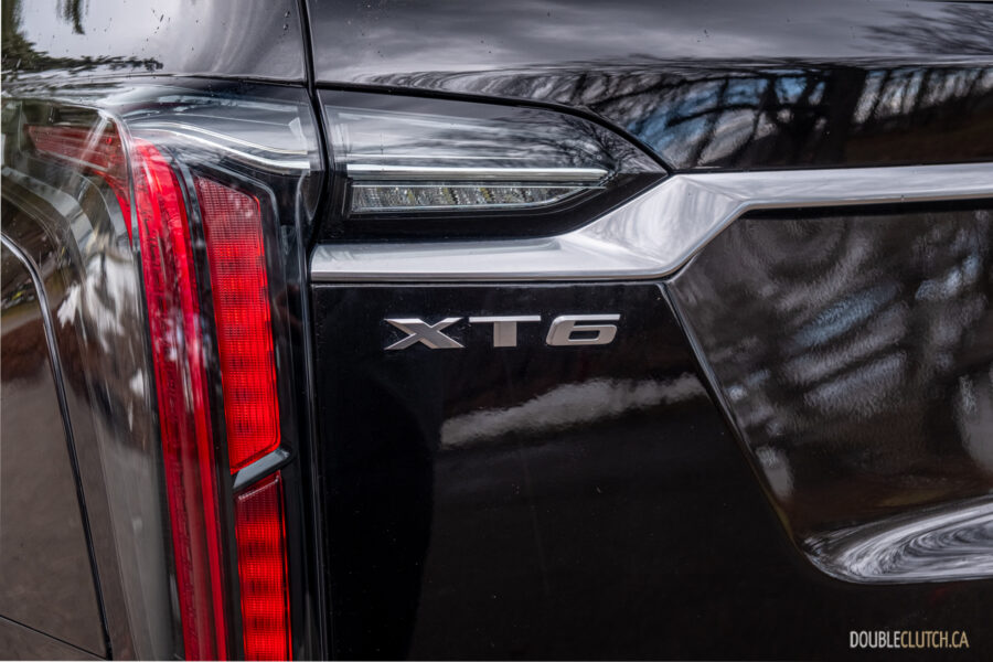 Close-up of the rear badge on a 2025 Cadillac XT6