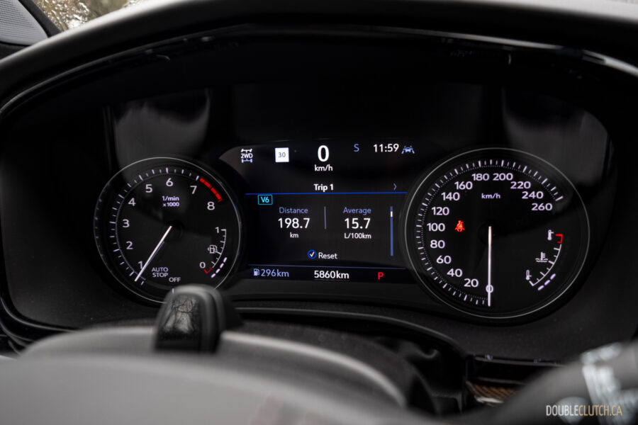 Close-up of the part-digital, part-analog gauge cluster in a 2025 Cadillac XT6