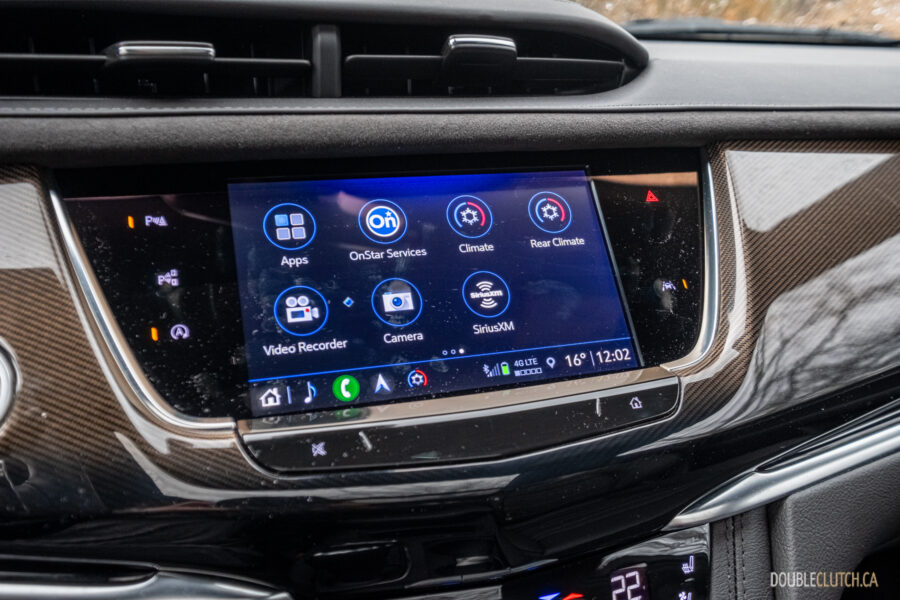 Close-up of the infotainment touchscreen in a 2025 Cadillac XT6