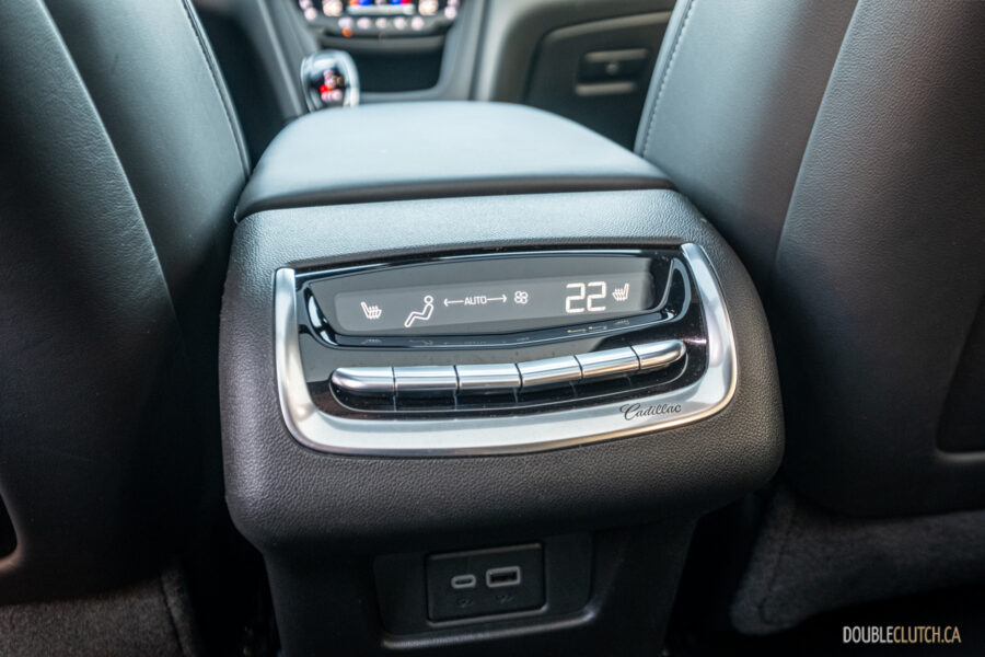 Close-up of the second-row climate controls in a 2025 Cadillac XT6