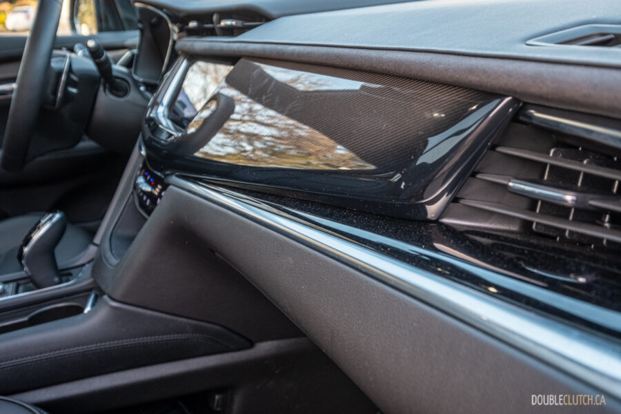 Close-up of the carbon fibre-like trim inside a 2025 Cadillac XT6