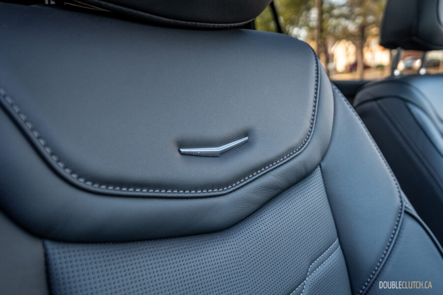 Close-up of the front seat design and stitching in a 2025 Cadillac XT6