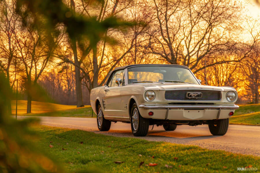 1966 Ford Mustang front quarter view at sunset