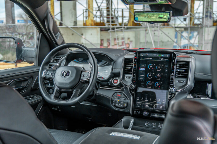 Interior view showing the dashboard design and interior layout in a 2025 Ram 1500 RHO