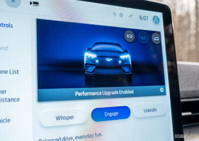 Close-up showing the drive mode settings on the infotainment display in a 2025 Ford Mustang Mach-E Rally