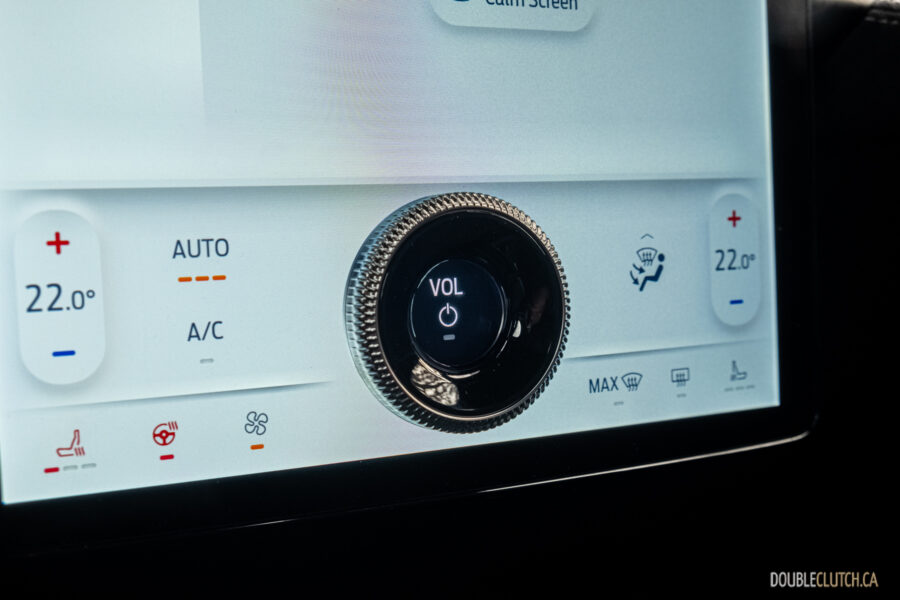 Close-up showing the volume knob integrated into the infotainment display in a 2025 Ford Mustang Mach-E Rally