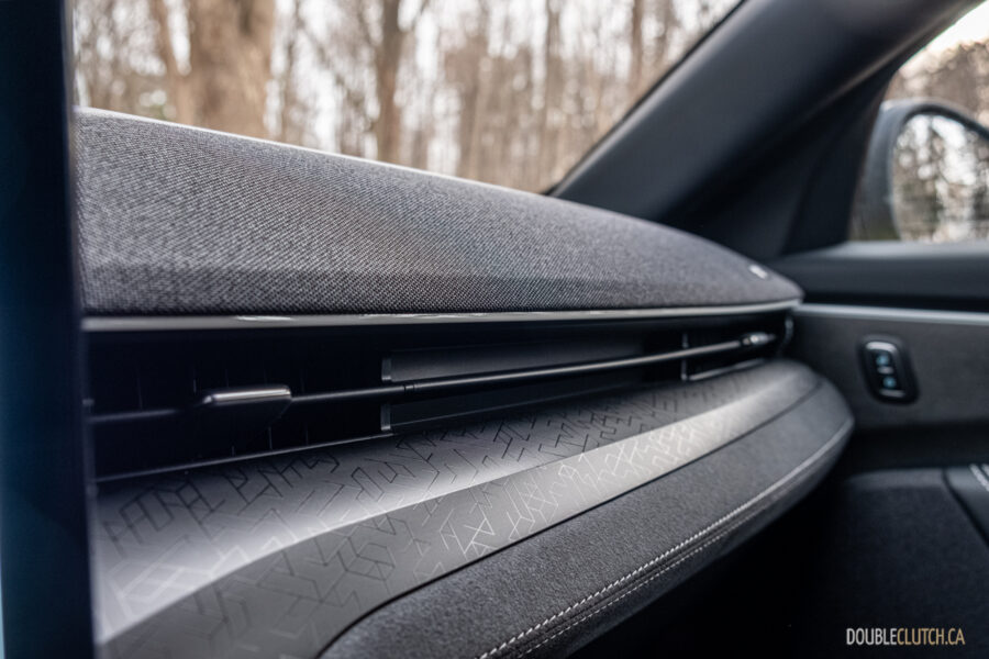 Close-up showing the interior trim details in a 2025 Ford Mustang Mach-E Rally