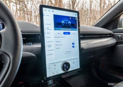Interior view showing the infotainment display in a 2025 Ford Mustang Mach-E Rally