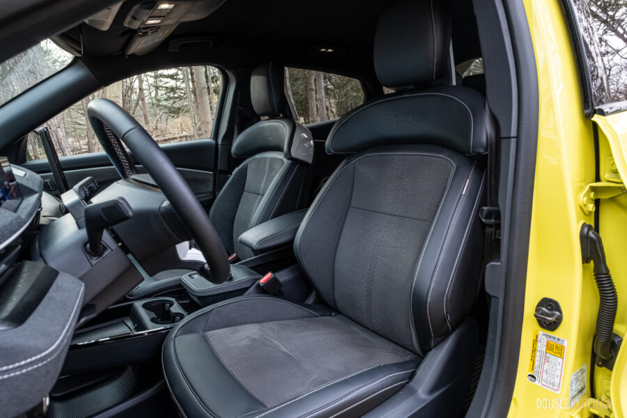 Interior view showing the front seats in a 2025 Ford Mustang Mach-E Rally