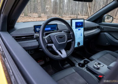 Interior view showing the driver cockpit area in a 2025 Ford Mustang Mach-E Rally