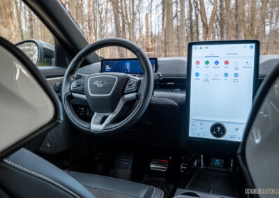 Interior view showing the driver cockpit area in a 2025 Ford Mustang Mach-E Rally