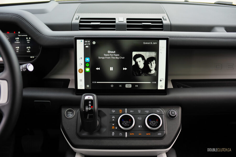 2025 Land Rover Defender 110 touchscreen and interior switchgear close-up