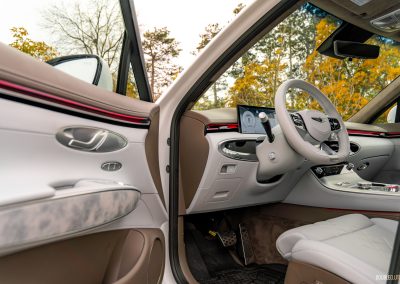 2026 Genesis Electrified GV70 interior in white and brown