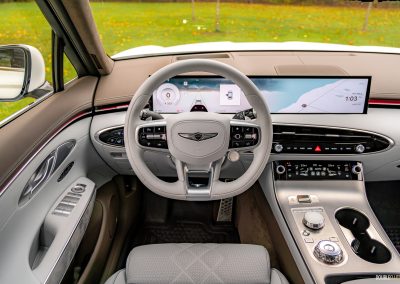 2026 Genesis Electrified GV70 interior in white and brown