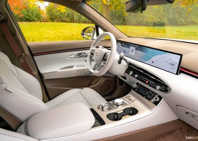2026 Genesis Electrified GV70 interior in white and brown